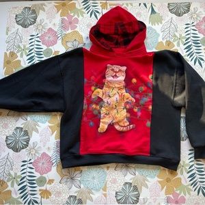 Crazy Cat Christmas Hoodie - Reworked and Upcycled